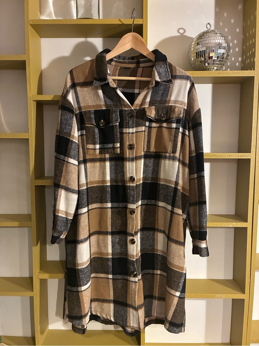 Long Plaid Duster in Brown and Black